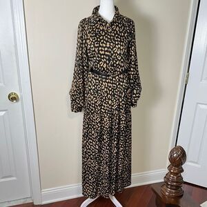 Indigo Impressions XXS Black Tan Animal Print Long Sleeve Tiered Maxi Dress